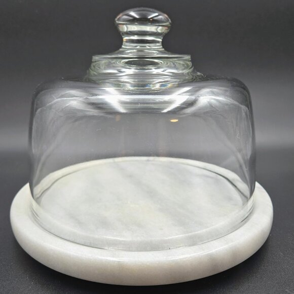 Marble Cheese Board Dome Butter Marble Bass Glass Tray Cover Display Read - Picture 1 of 9
